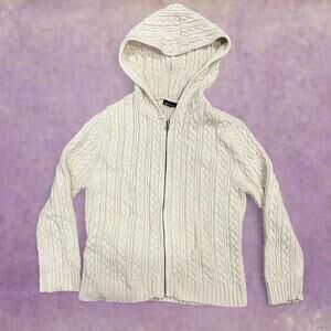 Y2k moda international zip up cable knit sweater